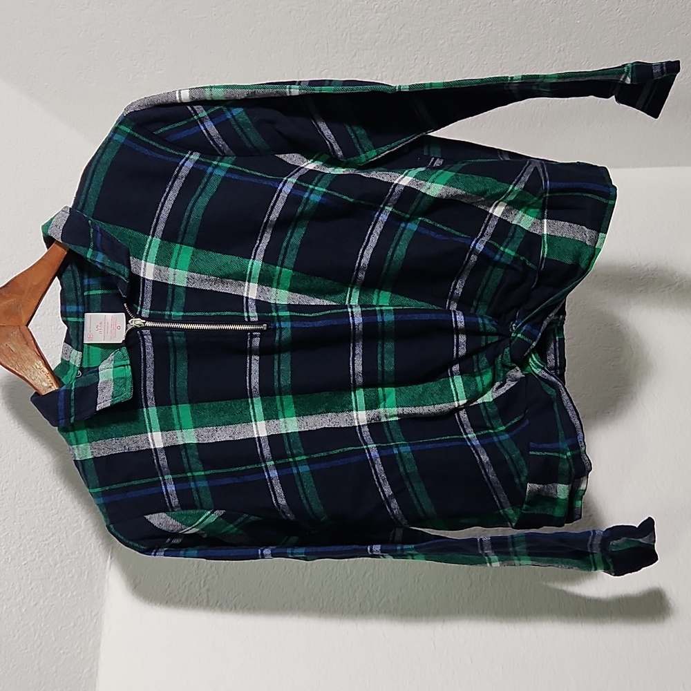 No Boundaries Women's Half Zip Flannel Top